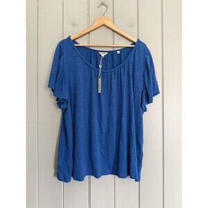 NWT Max Studio Tunic Top 3X Linen Blend Blue Scoop Neck Short Sleeves NEW